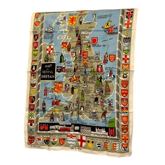 Map of Royal Britain NEW 100% LINEN tea dish towel POSTCARD PRINT - Picture 1 of 6